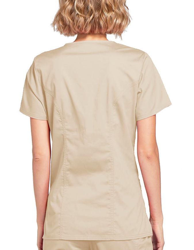 Cherokee Workwear Womens Mock Wrap Scrub Top Khaki