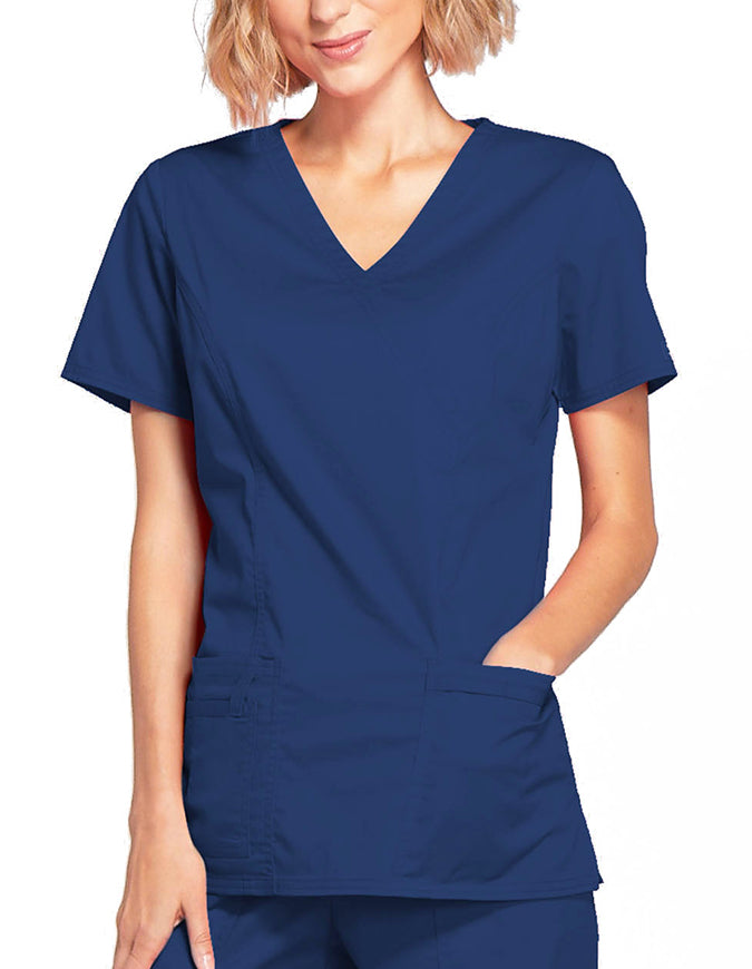 Cherokee Workwear Womens Mock Wrap Scrub Top Navy