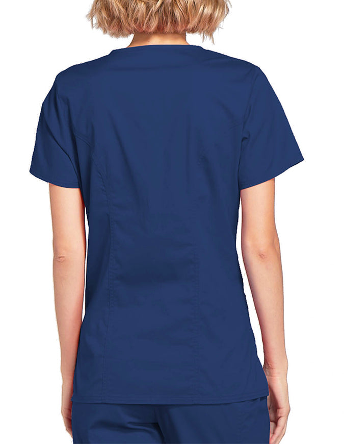 Cherokee Workwear Womens Mock Wrap Scrub Top Navy