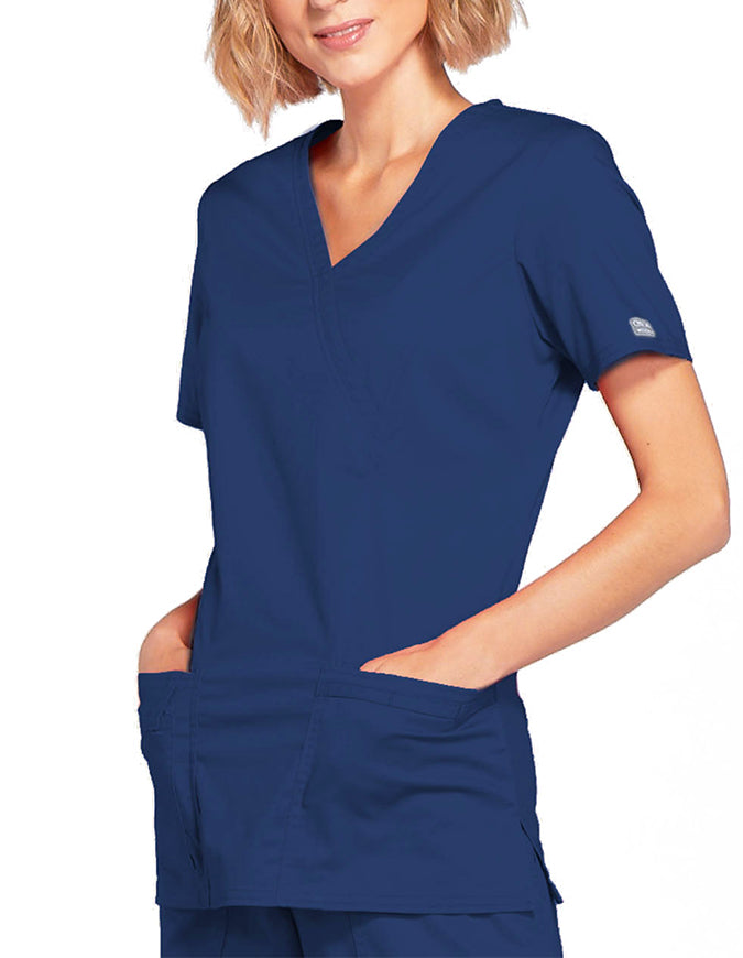 Cherokee Workwear Womens Mock Wrap Scrub Top Navy