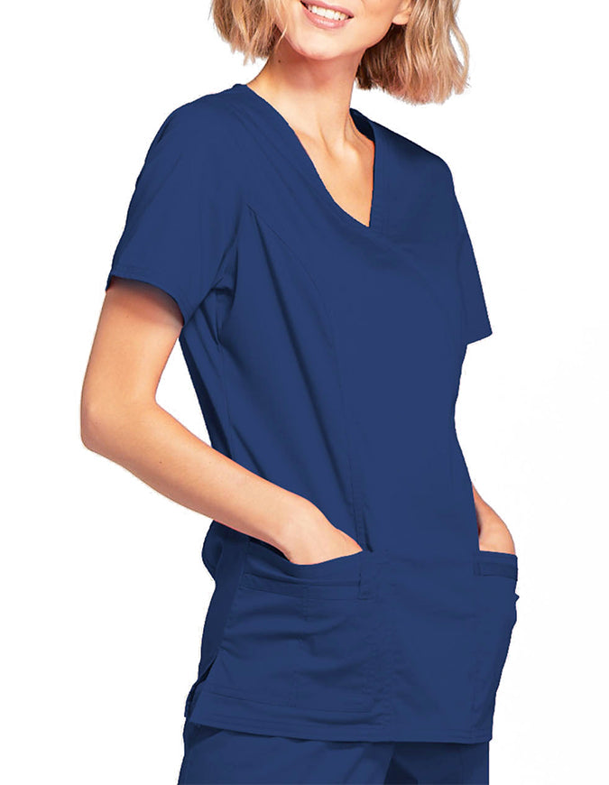 Cherokee Workwear Womens Mock Wrap Scrub Top Navy