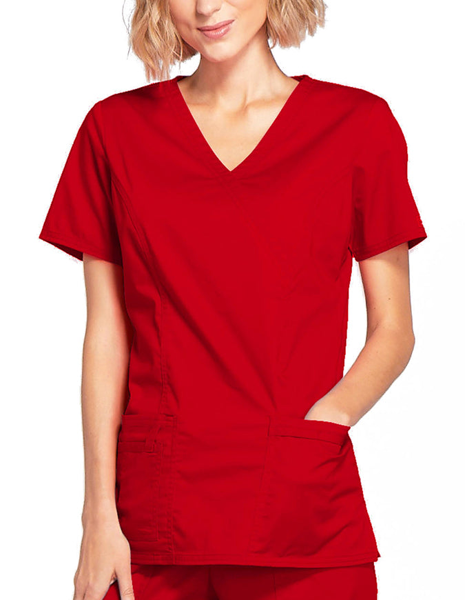 Cherokee Workwear Womens Mock Wrap Scrub Top Red