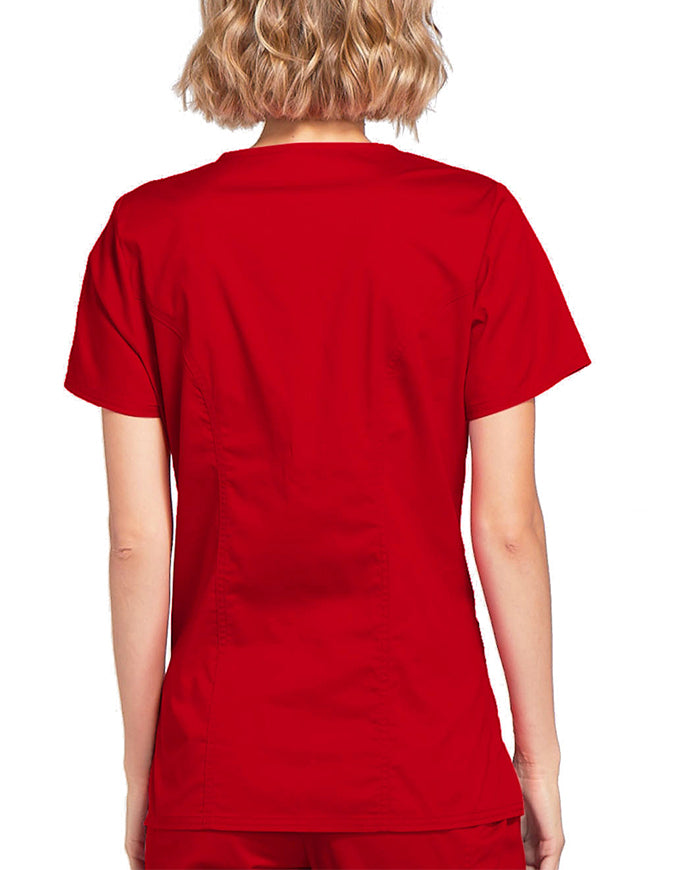 Cherokee Workwear Womens Mock Wrap Scrub Top Red