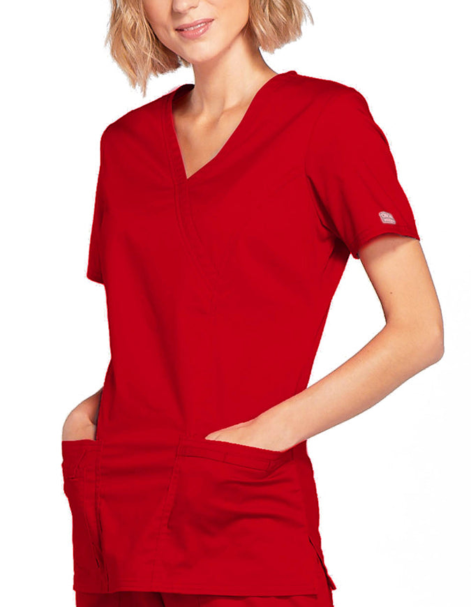 Cherokee Workwear Womens Mock Wrap Scrub Top Red