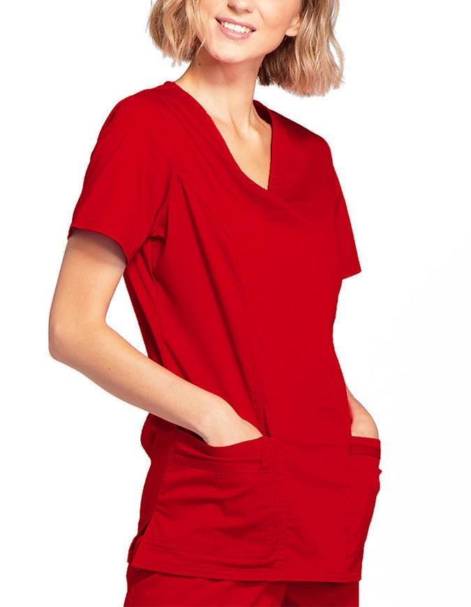 Cherokee Workwear Womens Mock Wrap Scrub Top Red