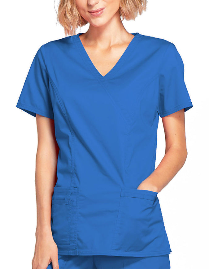 Cherokee Workwear Womens Mock Wrap Scrub Top Royal