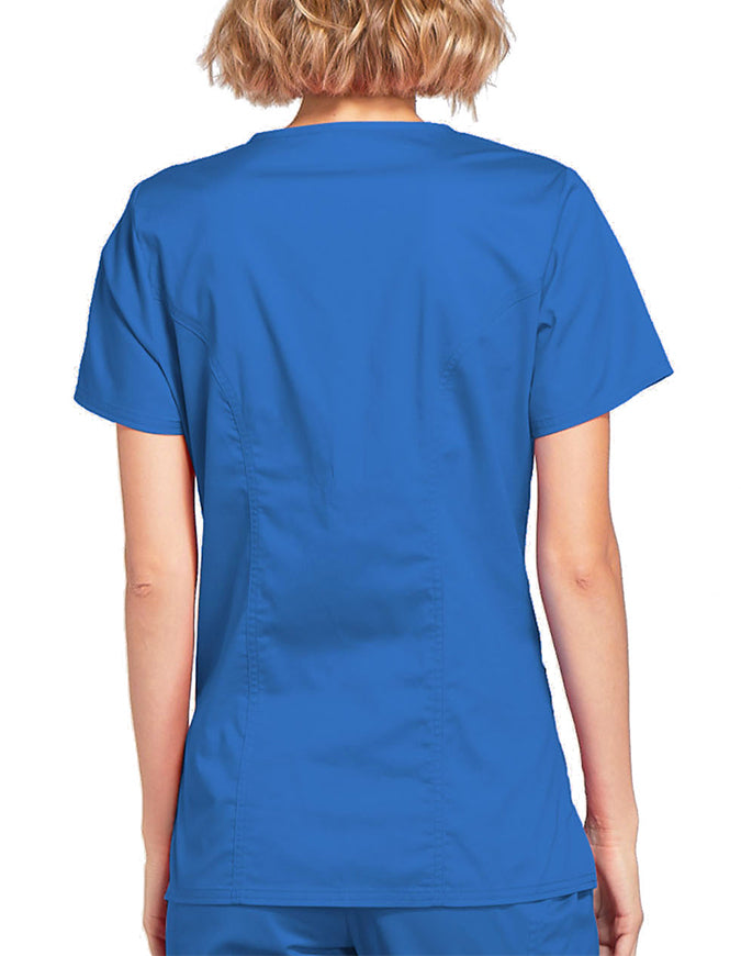 Cherokee Workwear Womens Mock Wrap Scrub Top Royal