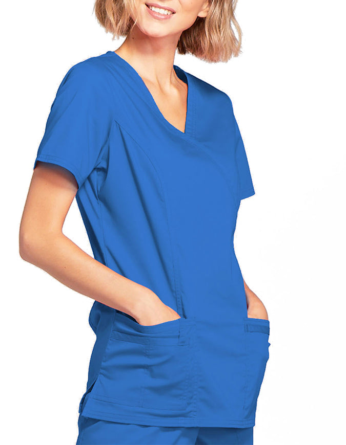 Cherokee Workwear Womens Mock Wrap Scrub Top Royal