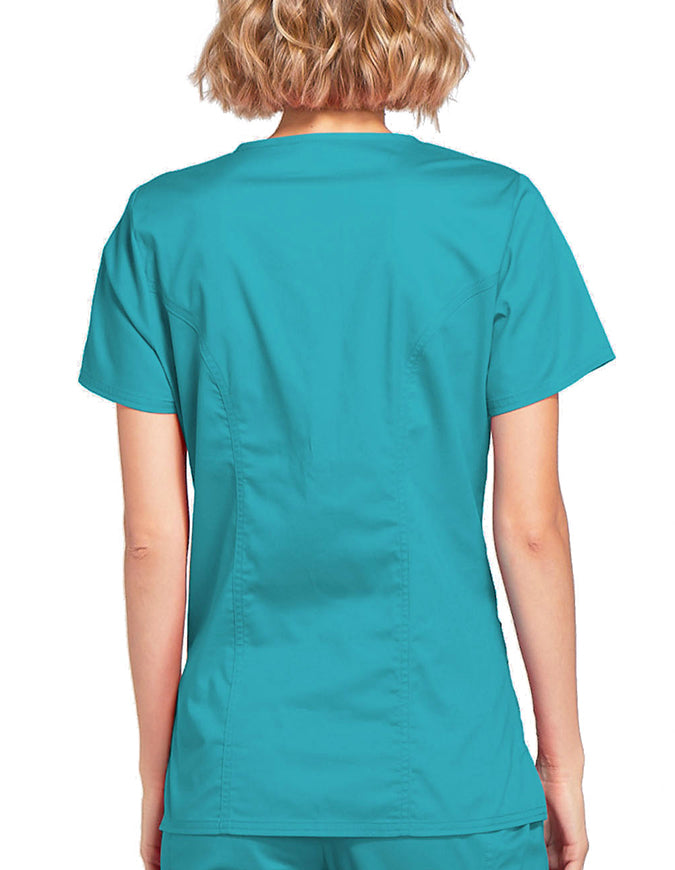 Cherokee Workwear Womens Mock Wrap Scrub Top Teal Blue