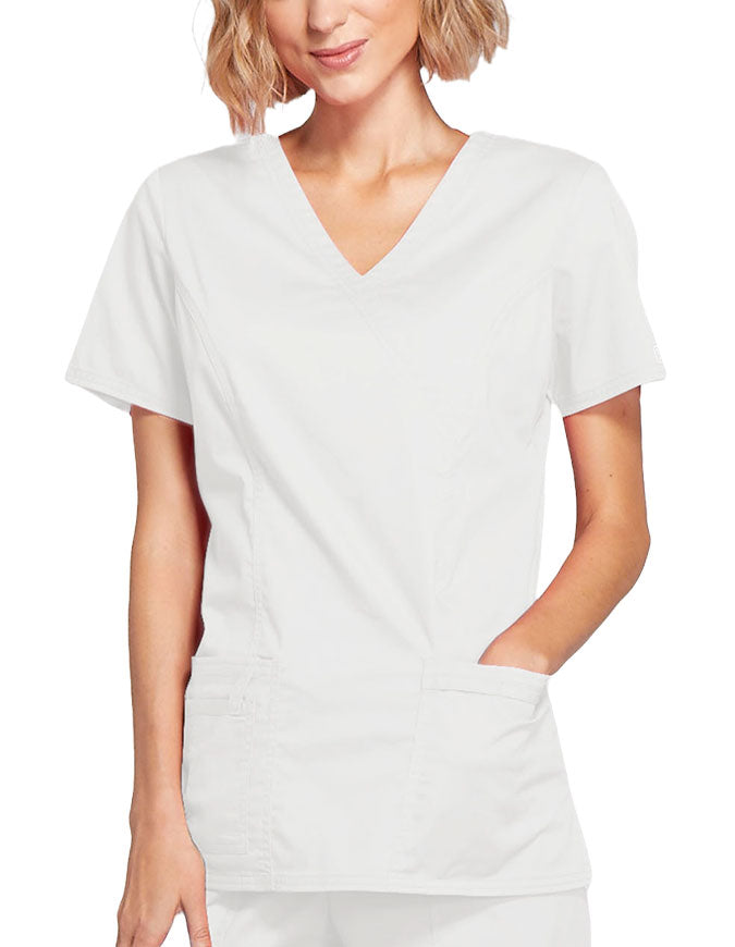 Cherokee Workwear Womens Mock Wrap Scrub Top White