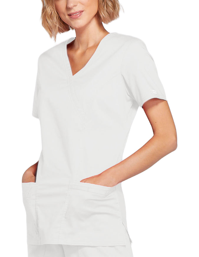 Cherokee Workwear Womens Mock Wrap Scrub Top White