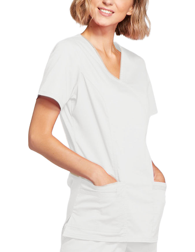 Cherokee Workwear Womens Mock Wrap Scrub Top White