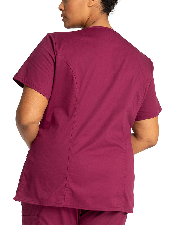 Cherokee Workwear Womens Mock Wrap Scrub Top Wine