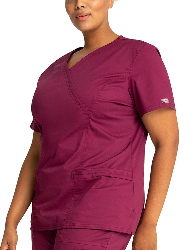 Cherokee Workwear Womens Mock Wrap Scrub Top Wine