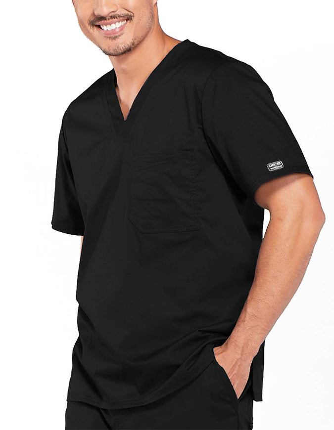 Cherokee WorkWear Men's Double Chest Pocket V-Neck Scrub Top - Black