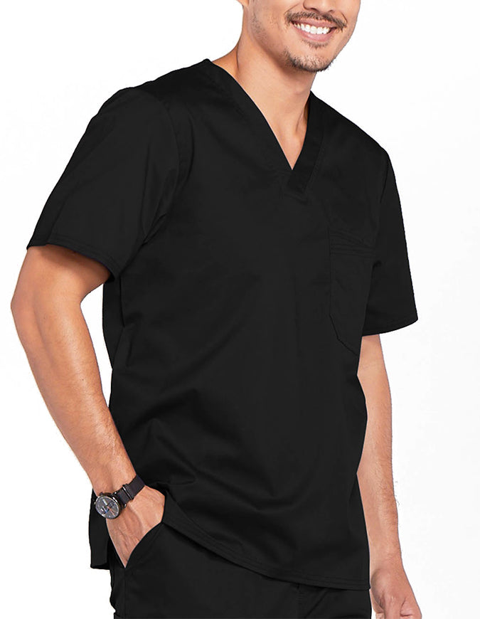 Cherokee WorkWear Men's Double Chest Pocket V-Neck Scrub Top - Black