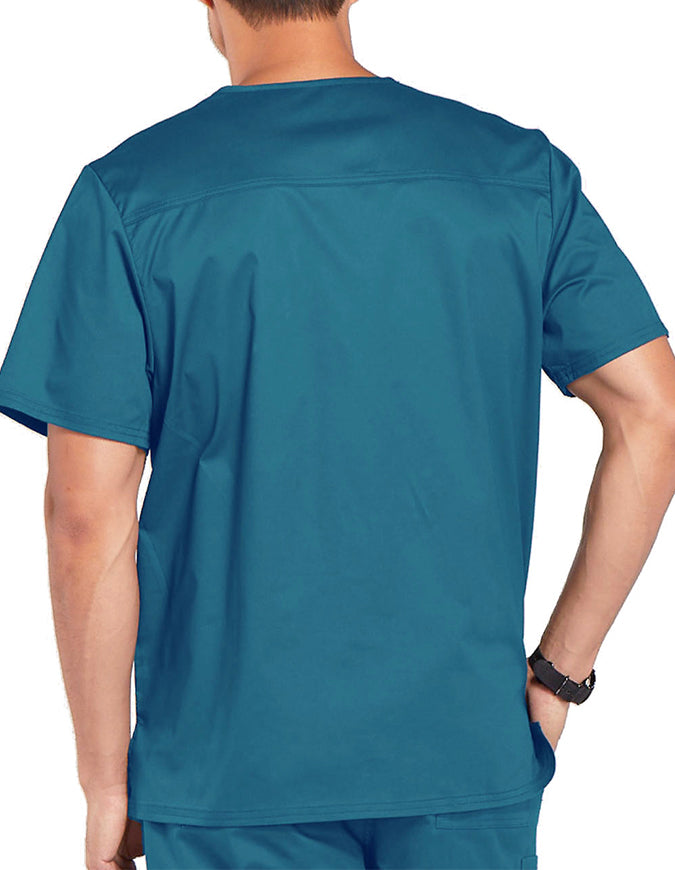 Cherokee WorkWear Men's Double Chest Pocket V-Neck Scrub Top - Caribbean Blue