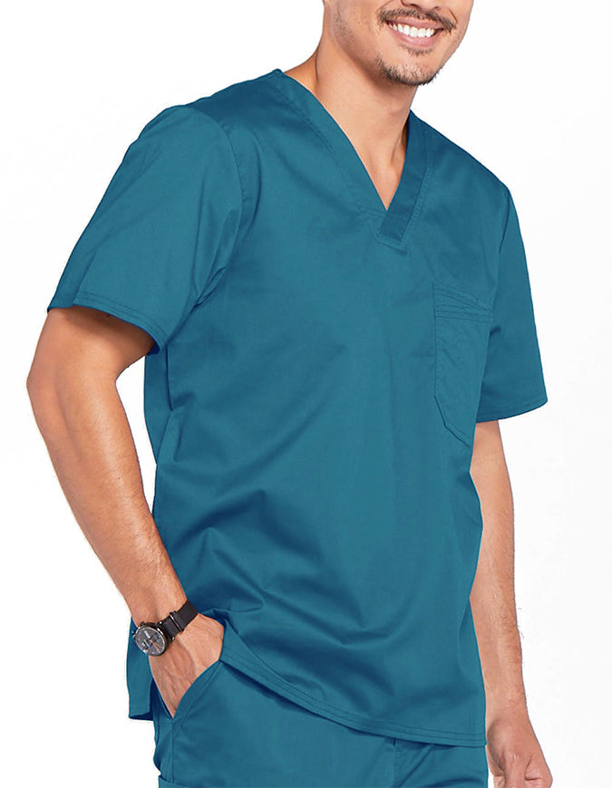 Cherokee WorkWear Men's Double Chest Pocket V-Neck Scrub Top - Caribbean Blue