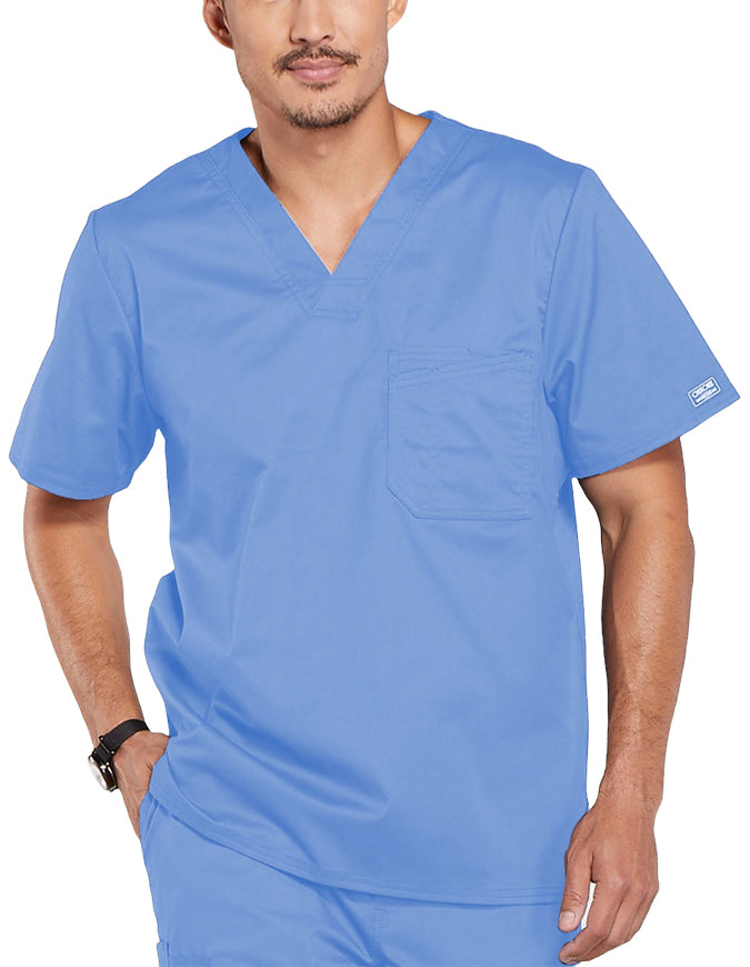 Cherokee WorkWear Men's Double Chest Pocket V-Neck Scrub Top - Ciel Blue