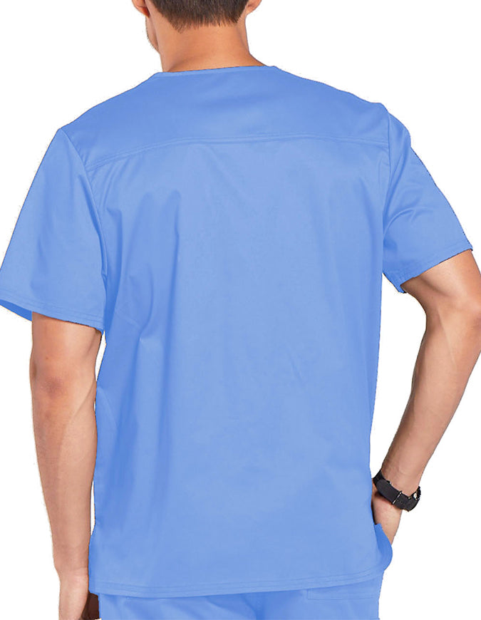 Cherokee WorkWear Men's Double Chest Pocket V-Neck Scrub Top - Ciel Blue