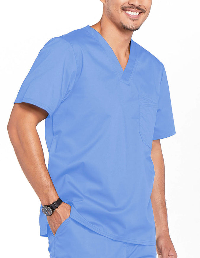 Cherokee WorkWear Men's Double Chest Pocket V-Neck Scrub Top - Ciel Blue