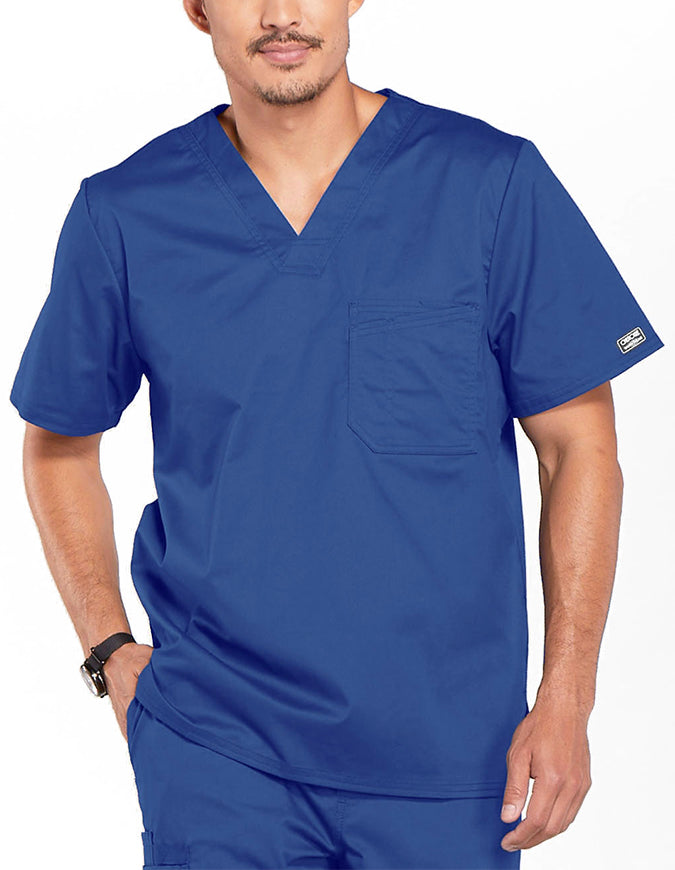 Cherokee WorkWear Men's Double Chest Pocket V-Neck Scrub Top - Galaxy Blue