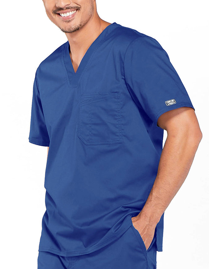 Cherokee WorkWear Men's Double Chest Pocket V-Neck Scrub Top - Galaxy Blue