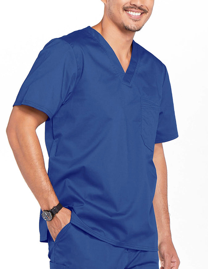 Cherokee WorkWear Men's Double Chest Pocket V-Neck Scrub Top - Galaxy Blue