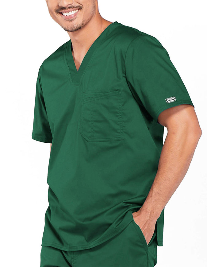 Cherokee WorkWear Men's Double Chest Pocket V-Neck Scrub Top - Hunter Green