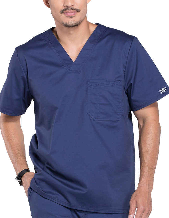 Cherokee WorkWear Men's Double Chest Pocket V-Neck Scrub Top - Navy