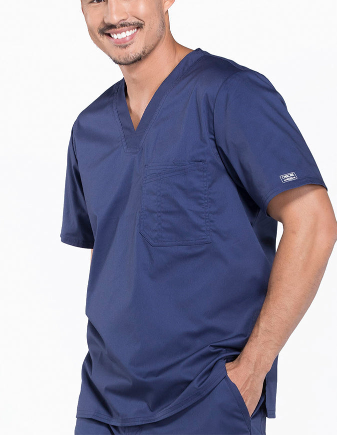 Cherokee WorkWear Men's Double Chest Pocket V-Neck Scrub Top - Navy