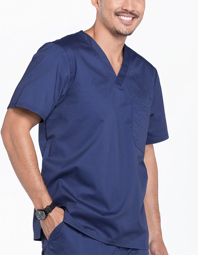 Cherokee WorkWear Men's Double Chest Pocket V-Neck Scrub Top - Navy