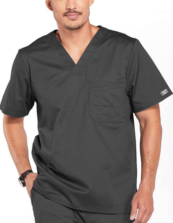 Cherokee WorkWear Men's Double Chest Pocket V-Neck Scrub Top - Pewter