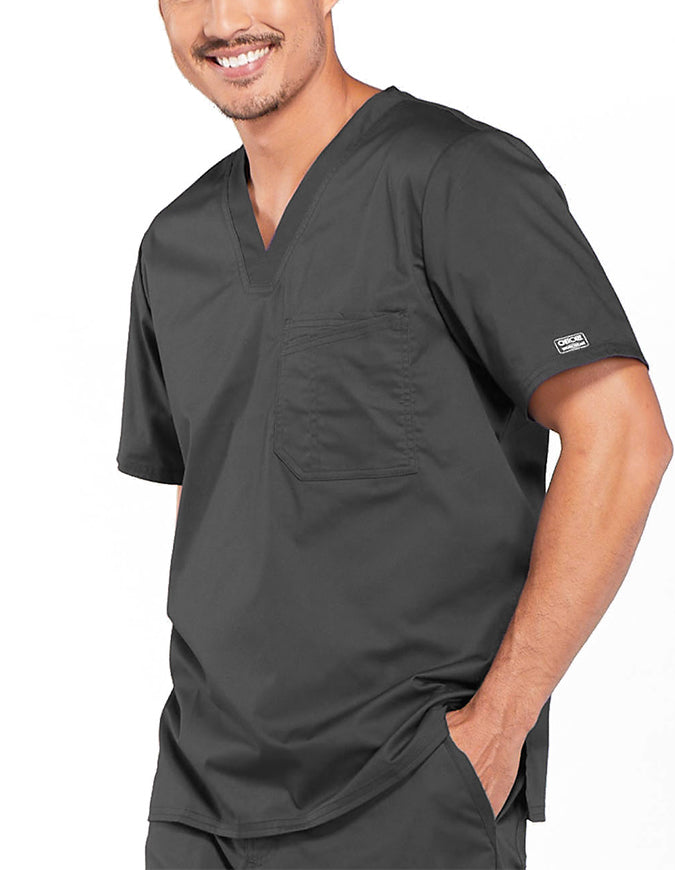 Cherokee WorkWear Men's Double Chest Pocket V-Neck Scrub Top - Pewter