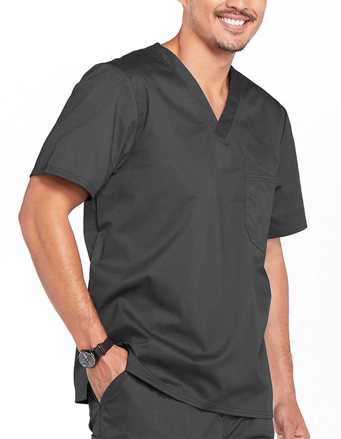 Cherokee WorkWear Men's Double Chest Pocket V-Neck Scrub Top - Pewter