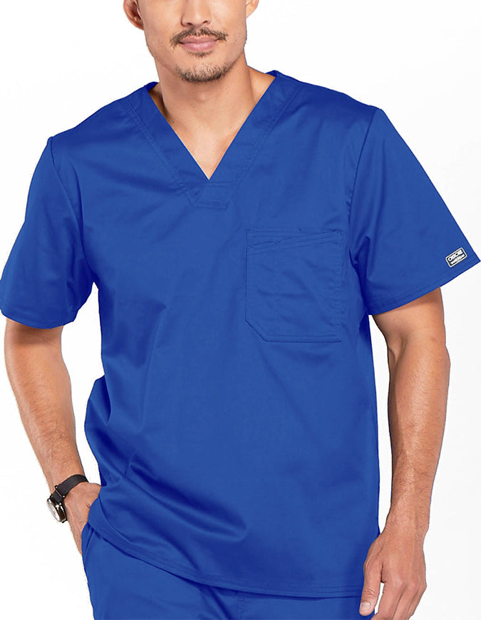 Cherokee WorkWear Men's Double Chest Pocket V-Neck Scrub Top - Royal Blue