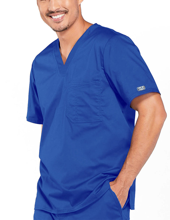 Cherokee WorkWear Men's Double Chest Pocket V-Neck Scrub Top - Royal Blue