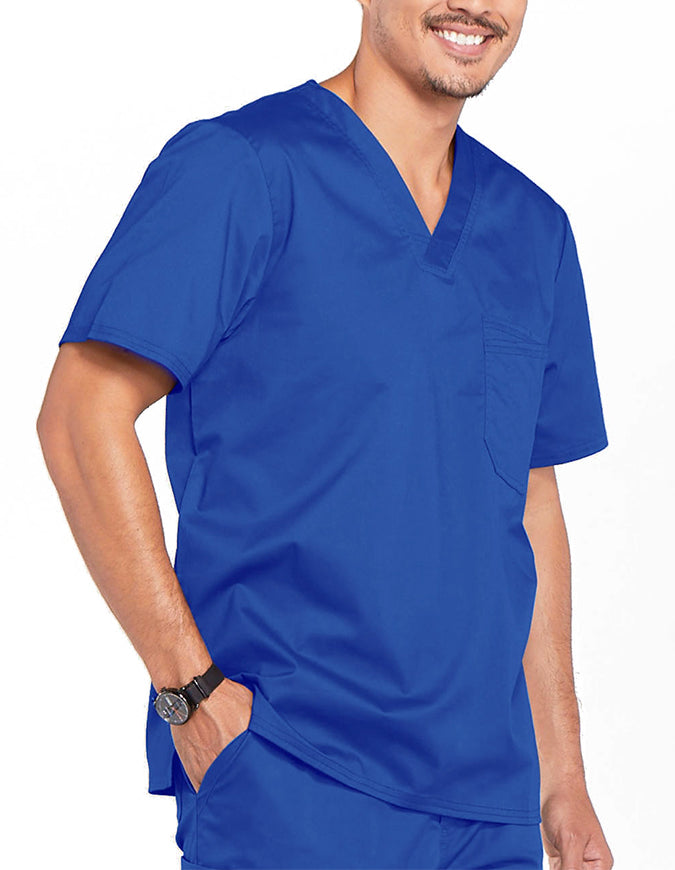 Cherokee WorkWear Men's Double Chest Pocket V-Neck Scrub Top - Royal Blue