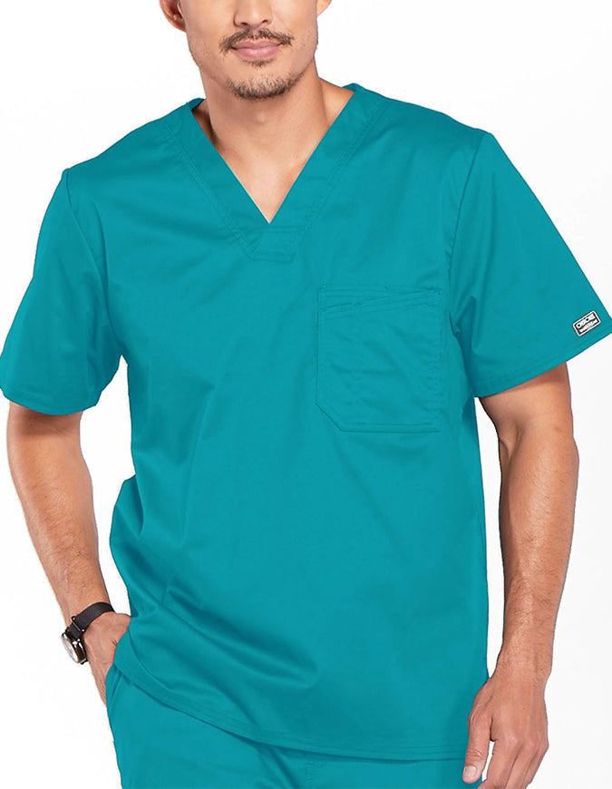 Cherokee WorkWear Men's Double Chest Pocket V-Neck Scrub Top - Teal Blue