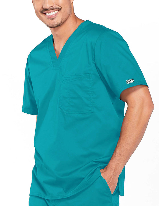 Cherokee WorkWear Men's Double Chest Pocket V-Neck Scrub Top - Teal Blue