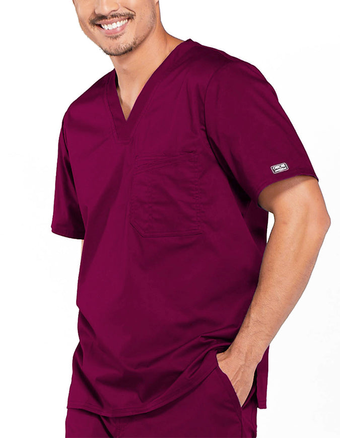 Cherokee WorkWear Men's Double Chest Pocket V-Neck Scrub Top - Wine