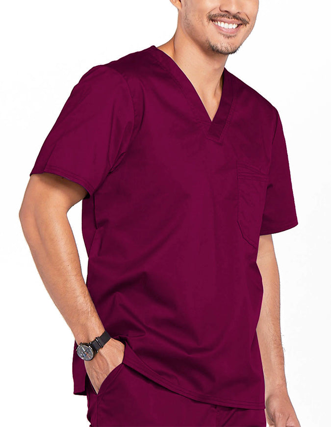 Cherokee WorkWear Men's Double Chest Pocket V-Neck Scrub Top - Wine