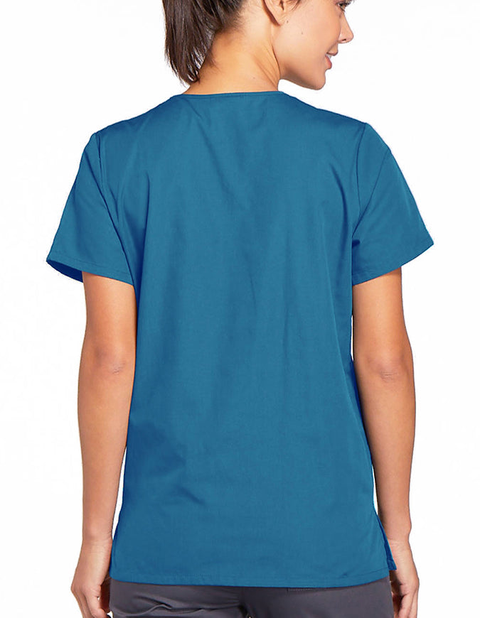 Cherokee Workwear 26.5 Inch Women's Snap Front Scrub Top Caribbean Blue