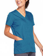 Cherokee Workwear 26.5 Inch Women's Snap Front Scrub Top Caribbean Blue