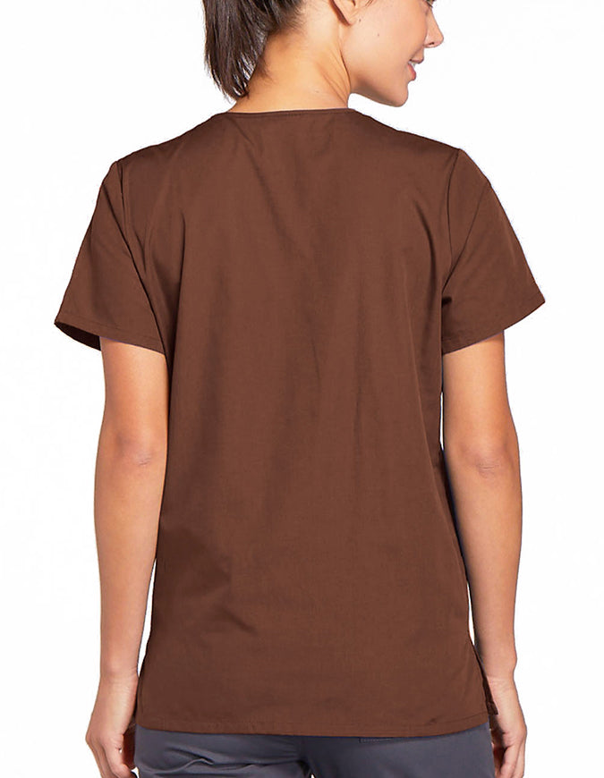 Cherokee Workwear 26.5 Inch Women's Snap Front Scrub Top Chocolate