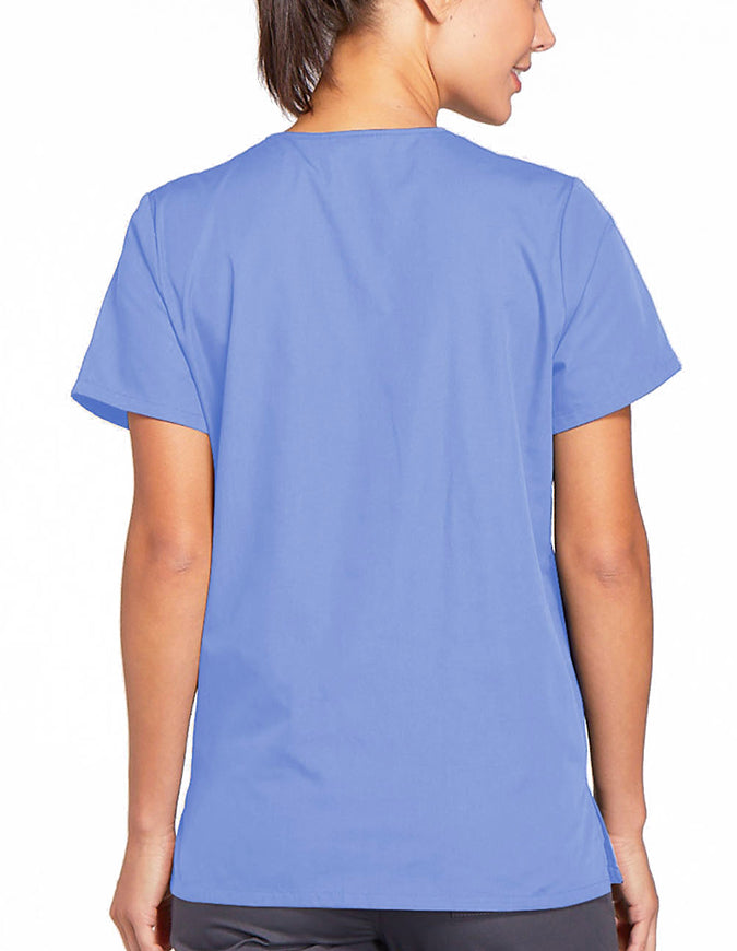 Cherokee Workwear 26.5 Inch Women's Snap Front Scrub Top Ciel Blue