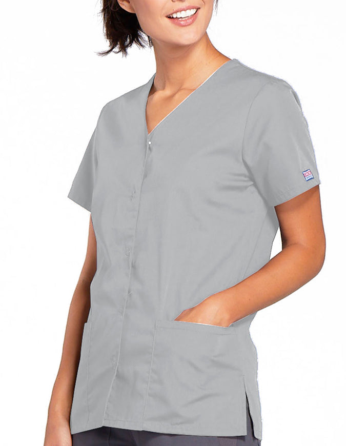 Cherokee Workwear 26.5 Inch Women's Snap Front Scrub Top Grey