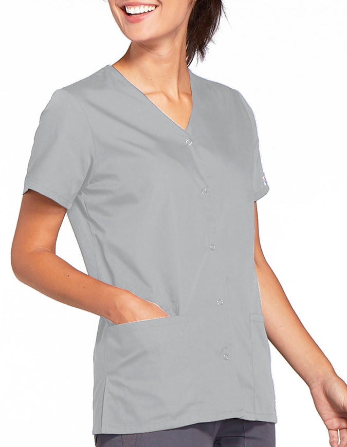 Cherokee Workwear 26.5 Inch Women's Snap Front Scrub Top Grey