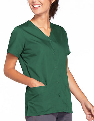 Cherokee Workwear 26.5 Inch Women's Snap Front Scrub Top Hunter Green