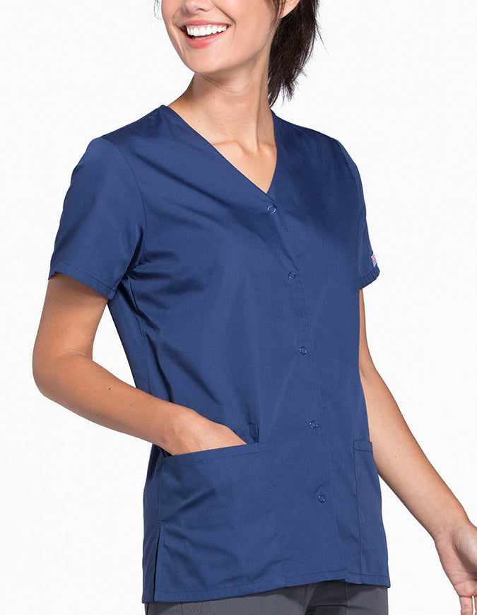 Cherokee Workwear 26.5 Inch Women's Snap Front Scrub Top Navy